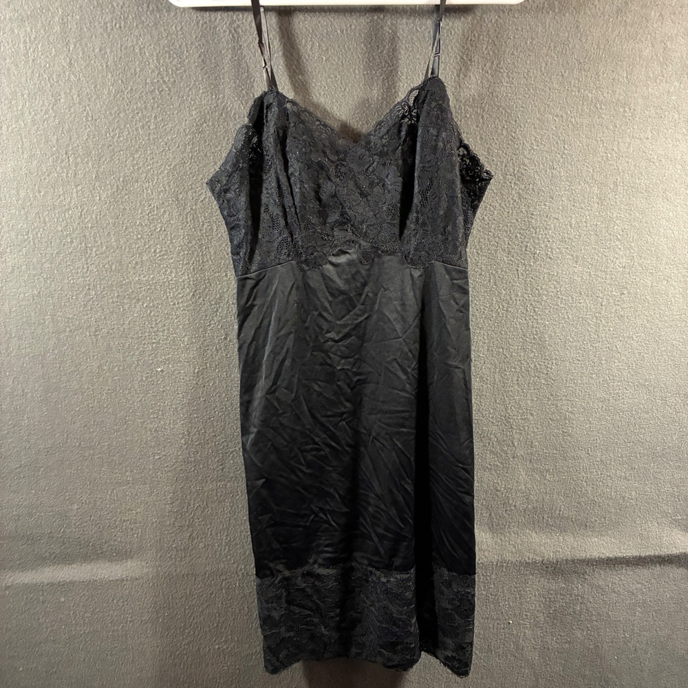 vtg y2k women babydoll slip dress 32 6 small Van Raalte Lace whimsygoth Black